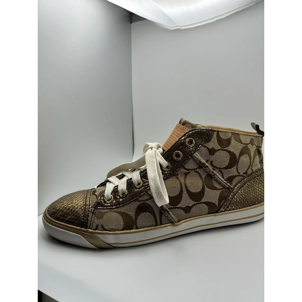 Coach F00793J1 Metallic Gold Signature Canvas Sneakers Women's 9B – Authentic